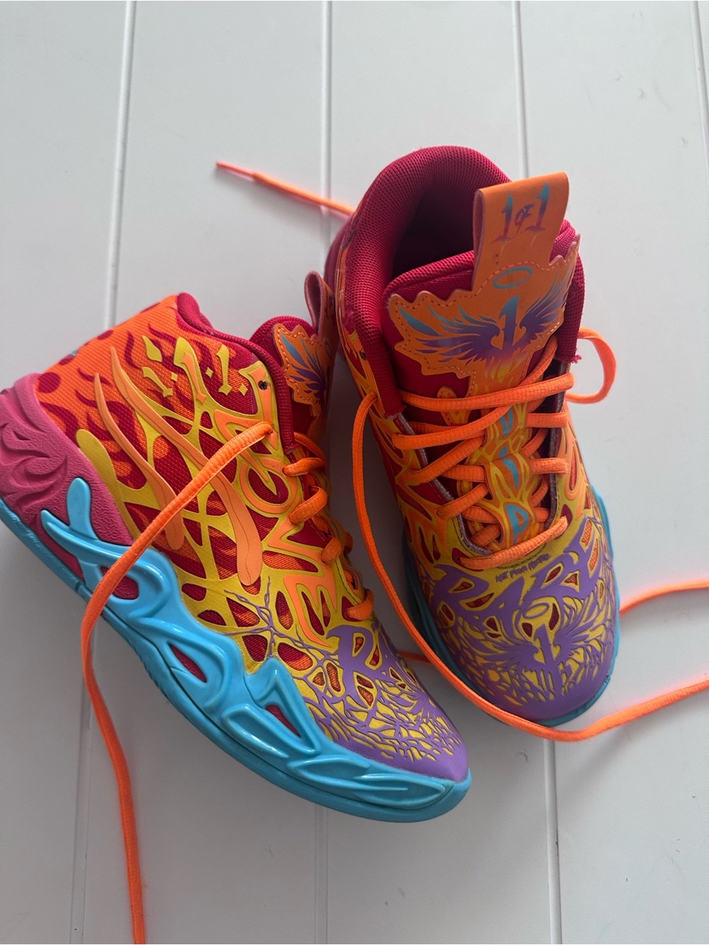 Puma Kids Multicolor Flame-Detail Sneakers - Orange, Pink & Blue